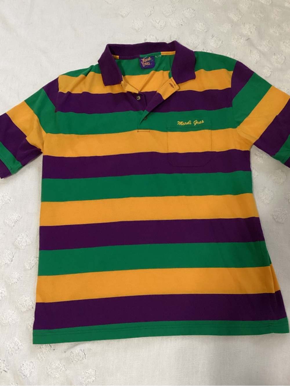 Vintage Mardi Gras Apparel Short Sleeve Polo Shirt Size Large 90s/Y2K